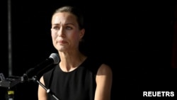 Finnish Prime Minister Sanna Marin reacts during a meeting of Social Democratic Party of Finland in Lahti, Finland, Aug. 24, 2022.