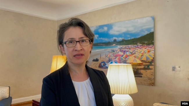 台灣駐美代表蕭美琴2022年8月12日在華盛頓雙橡園接受華文媒體採訪(美國之音鍾辰芳拍攝)