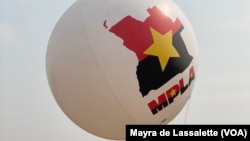 FILE: A balloon with the map of Angola and the symbol and colors of the MPLA party. Camama, Luanda. Taken 8.20.2022