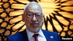 Rached  Ghannouchi, chef du parti d'inspiration islamiste Ennahdha, qui dirigeait le Parlement dissous par le président Kais Saied.