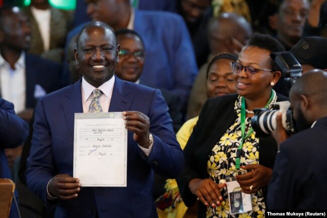 Kenya's Deputy President William Ruto reacts after being declared the winner of Kenya's presidential election in Nairobi, Kenya August 15, 2022. (REUTERS/Thomas Mukoya)