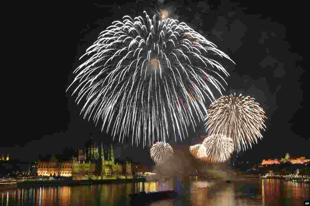 Fireworks illuminate the skies over Budapest, Hungary, Aug. 27, 2022.