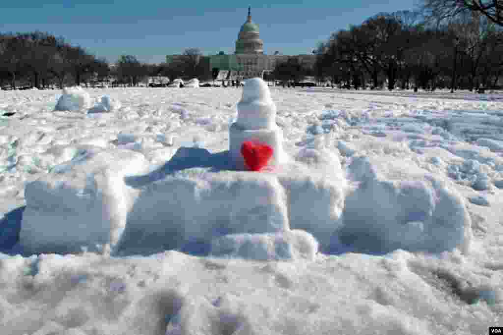 华盛顿国会山前的雪景