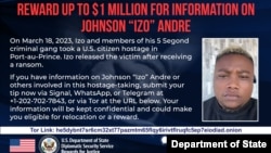 U.S. Department of State is offering a reward for information on Johnson "Izo" Andre