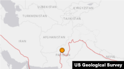 Эпицентр землетрясения по данным Геологической службы США