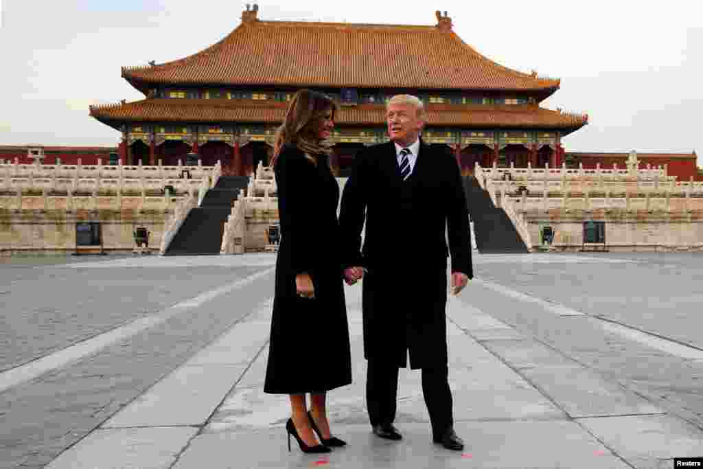 Presidente Donald Trump e primeira-dama Melania visitam a Cidade Proibida em Pequim, 8 de Novembro 8, 2017.