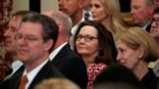 U.S. Central Intelligence Agency director nominee Gina Haspel center, attends Secretary of State Mike Pompeo's ceremonial swearing-in at the State Department in Washington. May 2, 2018.