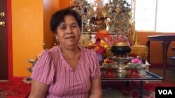 Khvat Saroeun, a 66-year-old retired resident of Oakland, CA talks to VOA Khmer at a branch of the International Community of Khmer Buddhist Monks Center, locally known as the "New Temple", August 30, 2016. She immigrated from Cambodia to the United States thirty years ago but has only voted once in the US presidential election - in 2008. (Sophat Soeung/VOA Khmer)