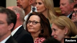 U.S. Central Intelligence Agency director nominee Gina Haspel center, attends Secretary of State Mike Pompeo's ceremonial swearing-in at the State Department in Washington. May 2, 2018.