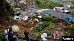 View of a neighborhood destroyed after mudslides, caused by heavy rains leading several rivers to overflow, pushing sediment and rocks into buildings and roads, in Manizales, Colombia, April 19, 2017.