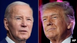 En esta imagen combinada se muestra al presidente estadounidense Joe Biden, izquierda, el 5 de enero de 2024, y al precandidato republicano y expresidente Donald Trump, derecha, el 19 de enero de 2024. 