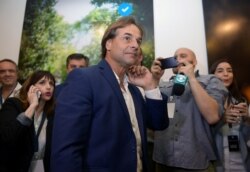 Uruguay's presidential candidate Luis Lacalle Pou reacts, in Montevideo, Uruguay, Oct. 27, 2019.