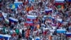 Russian fans cheer for their team during the Euro 2016 Group B match between Russia and Wales in Toulouse, France, June 20, 2016. Wales won 3-0.