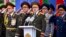 Belarus President Alexander Lukashenko, center, attends a military parade marking Independence Day in Minsk, Belarus, July 3, 2018. Several activists planning a protest rally to coincide with the parade were rounded up.