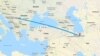 نقشه نشان دهنده پرواز از فرودگاه تهران به فرودگاه بلگراد در صربستان