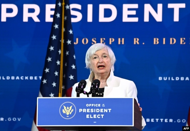 Treasury secretary nominee Janet Yellen speaks after US President-elect Joe Biden announced his economic team at The Queen Theater in Wilmington, Delaware, on December 1, 2020