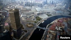 从空中鸟瞰天津世界金融中心