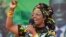 FILE - Zimbabwe's first lady, Grace Mugabe, greets supporters at a rally, July 29, 2017.