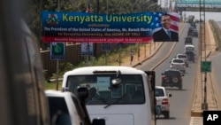 FILE —President Barack Obama's motorcade drives to Kenyatta University for an event, July 26, 2015, in Nairobi. 