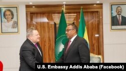 FILE: Ambassador Mike Hammer (left) and Ethiopia Deputy Prime Minister and Minister of Foreign Affairs Demeke Mekonnen. Taken 8.9.2022