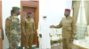 Burkina Faso junta leader, Paul Henry Damiba receiving at the presidential palace in Ouagadougou, Alkassoum Indatou (White), Defense minister of Niger, August 22, 2022. The two countries agreed to strengthen their military cooperation. Photo VOA Bambara
