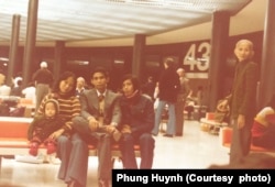 Phung Huynh and family (mother, father, uncle, and paternal grandmother) at airport in Tokyo, layover en route to United States in 1978. (Courtesy photo of Phung Huynh)