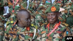 FILE: Generals of South Sudan People's Defence Forces (SSPDF) attend the graduation ceremony of the new members of Unified Forces who have been on training since the implementation of the revitalised peace agreement in 2018 at Garang Mausoleum in Juba. August 30, 2022. 