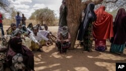 Villagers gather during a visit by World Food Program chief David Beasley, in the village of Wagalla in northern Kenya, Aug. 19, 2022.