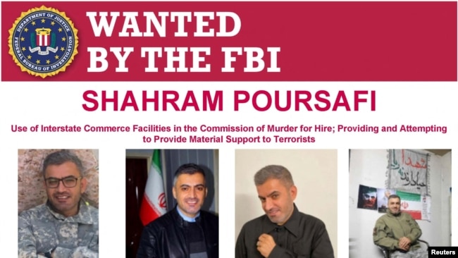 FILE - An FBI wanted poster shows Shahram Poursafi, also known as Mehdi Rezayi of Tehran, Iran, in an image released by the U.S. Justice Department after it charged the member of Iran's Islamic Revolutionary Guard Corps with plotting to kill John Bolton, Aug. 10, 2022.