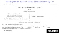 Search warrant approved by a U.S. District Court magistrate judge allowing the FBI to search former President Trump's Mar-a-Lago estate