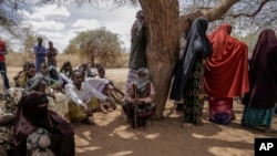 Villagers gather during a visit by World Food Program chief David Beasley, in the village of Wagalla in northern Kenya Friday, Aug. 19, 2022. (AP Photo/Brian Inganga)