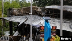 A shop is seen in an aftermath of an explosion which ripped through the southern Thailand province of Yala in what appeared to be multiple coordinated attacks in several locations, in Yala, Thailand, Aug. 17, 2022.