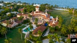 FILE: This aerial view of former president Donald Trump's Mar-a-Lago estate in Palm Beach, Fla. shows where the National Archives and Records Administration recovered 100 documents bearing classified markings, totaling more than 700 pages, followed by a FBI recovery operation.