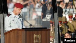 FILE - Israeli Chief of Staff Aviv Kohavi speaks at the Israeli Air Force pilots' graduation ceremony at Hatzerim air base in southern Israel, June 27, 2019.