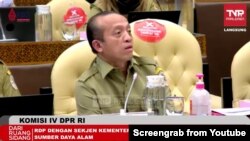 Sekretaris Jenderal Kementerian Lingkungan Hidup dan Kehutanan (KLHK) Bambang Hendroyono saat dengar pendapat dengan Komisi IV DPR RI, Senin (22 Agustus 2022) (Foto : Tangkapan Layar)