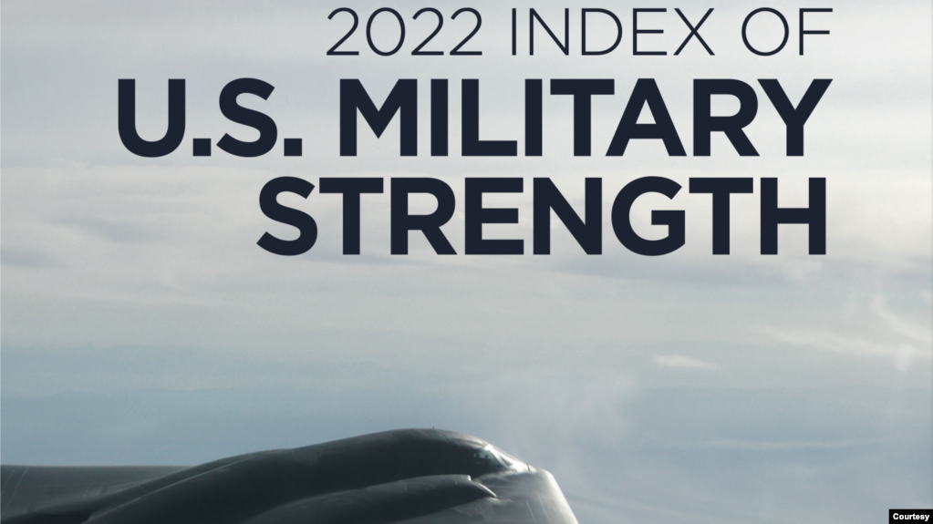 智库传统基金会2021年10月20日发布的《2022年美国军事实力指数》封面(photo:VOA)
