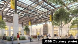 A drawing of some community space at the proposed Munger Hall at the University of California - Santa Barbara.