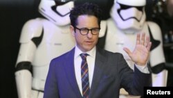 FILE - Director J.J. Abrams arrives at the European premiere of "Star Wars, The Force Awakens" in Leicester Square, London, Dec.16, 2015. 