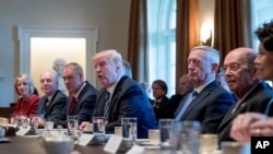 El presidente Donald Trump durante la primera reunión de su gabinete en la Casa Blanca. 