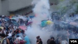 香港爭取真普選的雨傘運動(美國之音海彥拍攝)