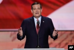 Sen. Ted Cruz, R-Tex., speaks during the third day of the Republican National Convention in Cleveland, July 20, 2016.