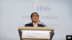 Thủ tướng Thái Lan Prayuth Chan-ocha phát biểu tại Hội nghị Thượng đỉnh An ninh châu Á, Singapore, ngày 3 tháng 6 năm 2016.