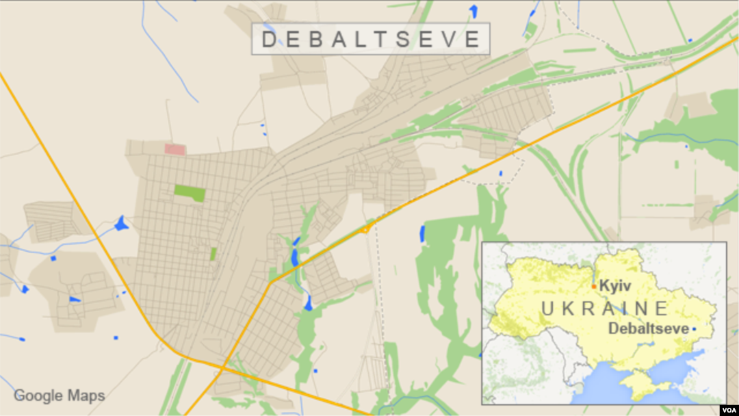 Bản đồ thị trấn Debaltseve, miền đông Ukraine.