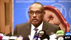 FILE - Sudanese Foreign Minister el-Dardiri Mohamed Ahmed gives a press conference in Khartoum, June 24, 2018.