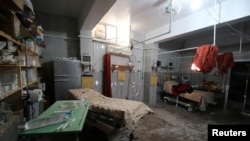 An empty room at a damaged field hospital is seen after airstrikes in a rebel-held area in Aleppo, Oct. 1, 2016.