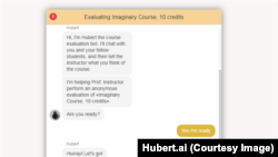 An image of Hubert giving an example student evaluation