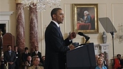President Obama giving his speech on Middle East policy at the State Department in Washington, Thursday.