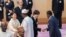 Le prince héritier Akishino et la princesse héritière Kiko du Japon saluent les dirigeants africains à la Conférence internationale de Tokyo sur le développement de l'Afrique (TICAD) au Palais impérial de Tokyo, le 30 août 2019.