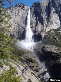 Yosemite National Park has thundering waterfalls, including Yosemite Falls, (pictured here) towering trees, and massive granite formations. (Courtesy National Park Service)