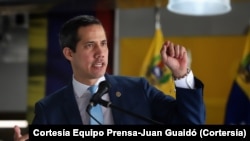 Juan Guaidó, líder opositor venezolano en una conferencia de prensa en Caracas, Vanezuela el 12 de agosto de 2022. [Foto cortesía equipo de prensa JG]